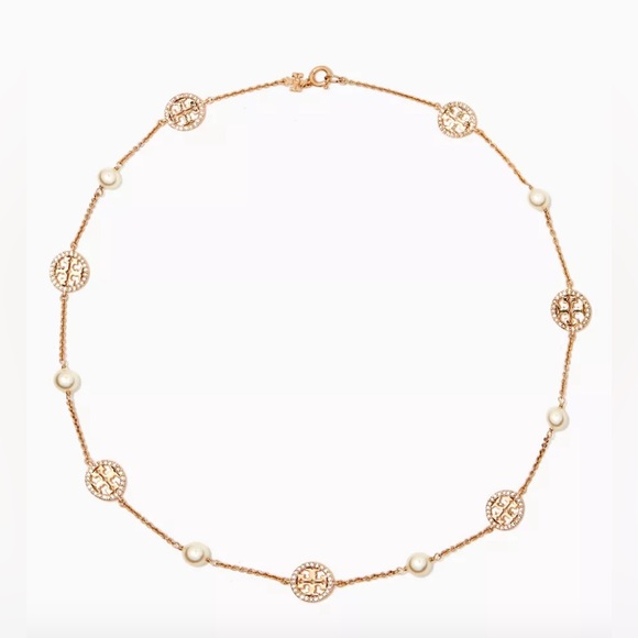 Tory Burch Jewelry - NWT Authentic Luxury Minimalist Tory Burch Crystal Pearl Logo Necklace